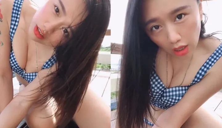 Japanisch-chinesisches Mischlingsmädchen Swag Daisybaby Strand Bikini lange Beine schöner Hintern dynamisches Foto