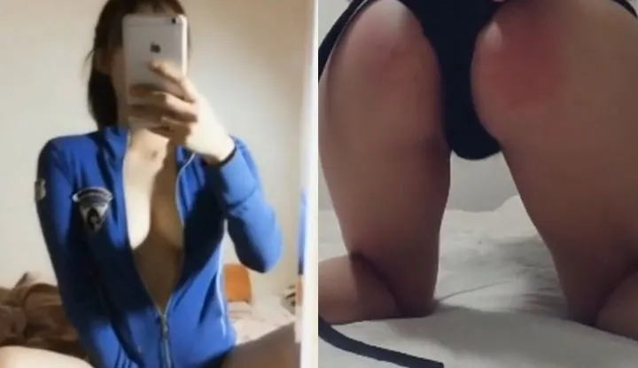 Every move is seductive to the point of breaking the table! Pouting girl shows off her sexy body and long legs! She obediently kneels and begs her master to enter her body.