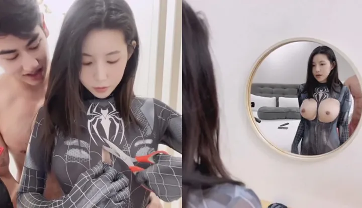 [Thaïlande] Spider-Man séduit, coupe son costume moulant pour révéler une poitrine blanche et généreuse